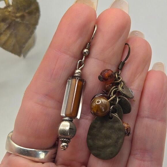 "5/$25" Mismatched Bronze Brown Beaded Rustic Dangle Earrings - Picture 5 of 5